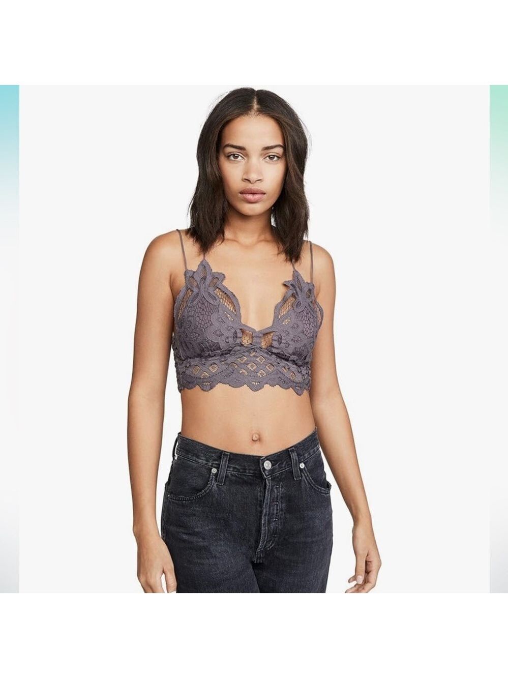 Free People Adela Bralette Dark Grey Lace Size Small NWT